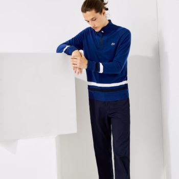 Lacoste SPORT Breathable Wool Golf Sweater - Svetr Pánské Blankyt / Tmavě Blankyt Blankyt / Bílé | C